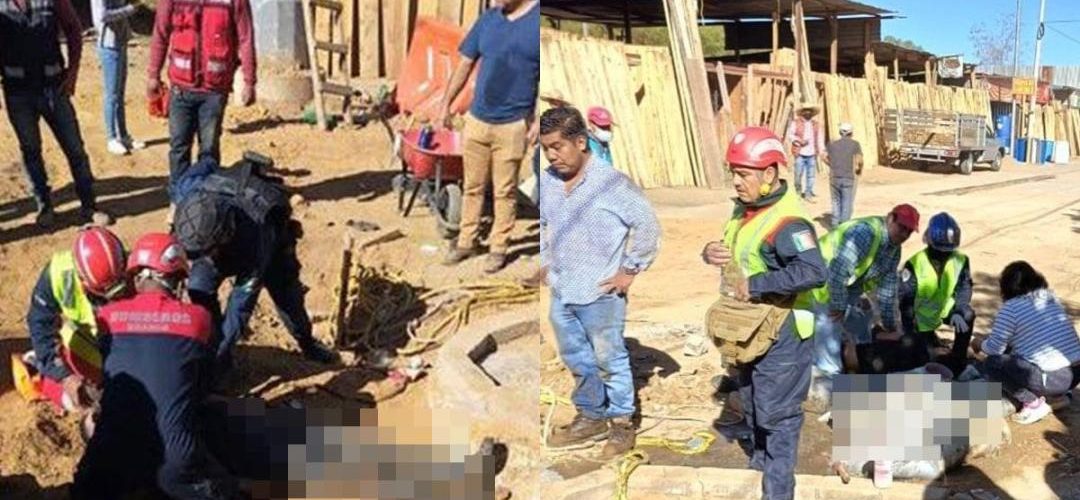 Caen dos trabajadores en pozo de 4.5 metros en Oaxaca
