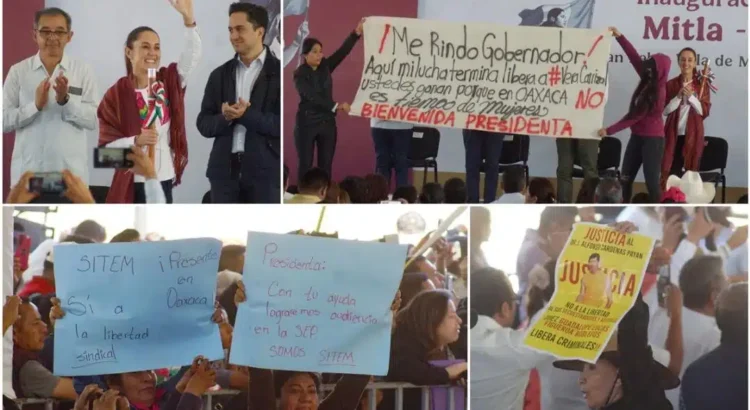 Entre protestas contra el gobierno de Jara, reciben en Oaxaca a la presidenta Claudia Sheinbaum Entre protestas contra el gobierno de Jara, reciben en Oaxaca a la presidenta Claudia Sheinbaum